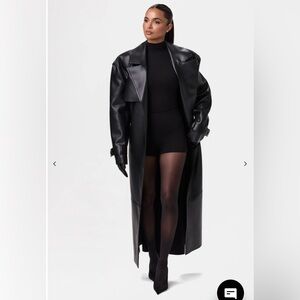 Black vegan leather trench coat